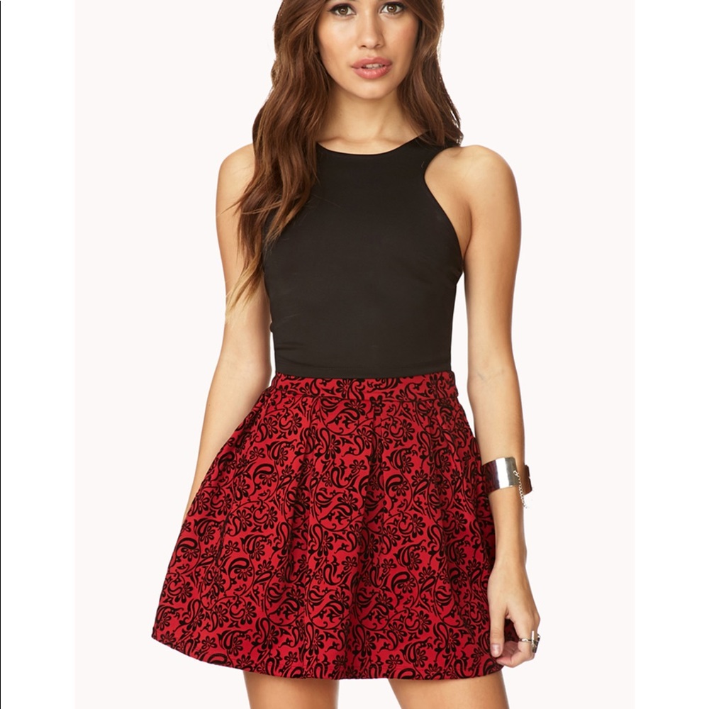 Women's Red Velvet Damask Skirt